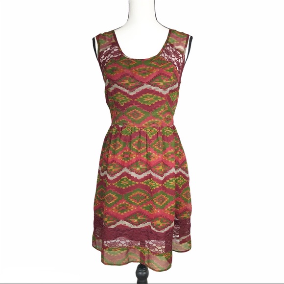 Band of Gypsies Dresses & Skirts - Band of Gypsies Aztec sleeveless dress with lace